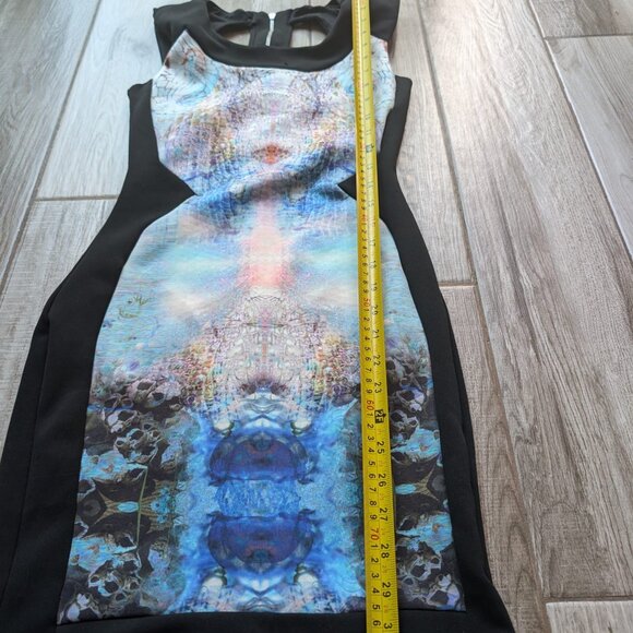 Miss Selfridge Women’s Bodycon Dress Size 8 Black Abstract Print Cutout Back - Picture 4 of 5
